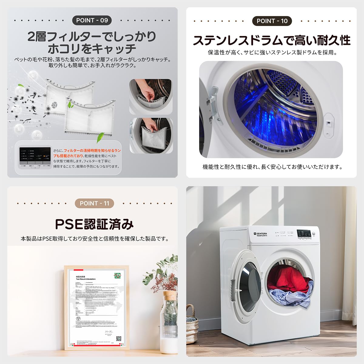 Amazon.co.jp: Kennkari 衣類乾燥機 8kg 大容量 乾燥機 8キロ 家庭用