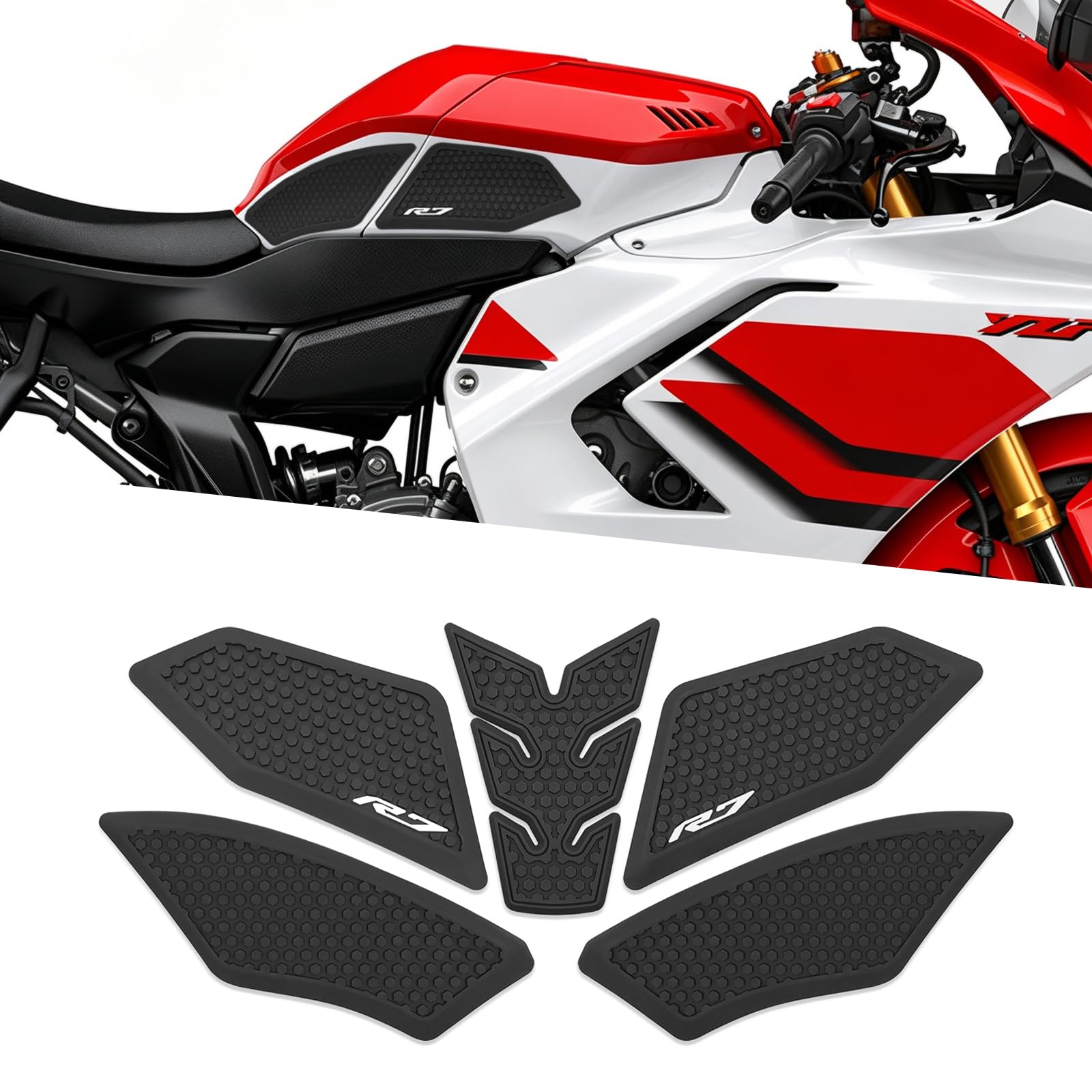 for YZF-R7 yzfr7 2026 New Accessories Fuel Tank Anti-Slip Stickers Side Guards Knee Anti-Slip mats Protective Stickers 5-piece Set Rubber Fuel Tank Stickers Tank Pads Tank pad Gas (R7 2026)