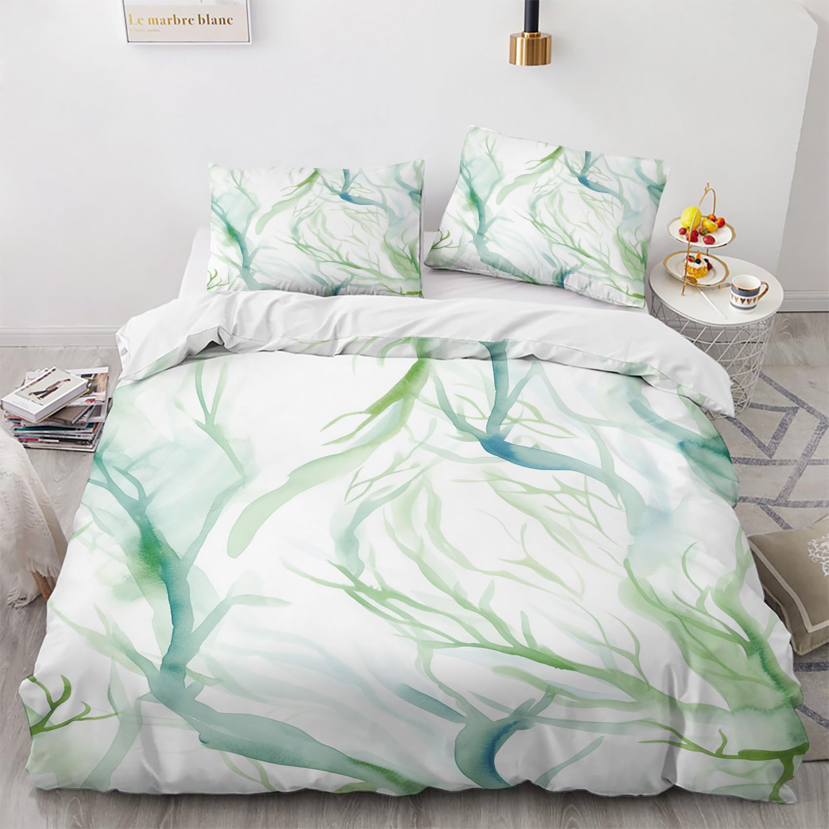Housse de couette 220x240 plante avec 2 taies d'oreiller pour lit adulte