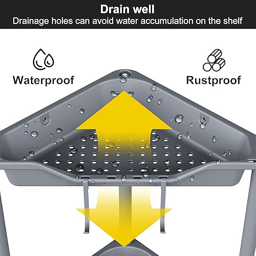 Miniatura 7 de Orimade Organizador de ducha esquinero de 4 niveles a prueba de óxido, estante de esquina de plástico empalmado de metal para baño, 10.8 x 10.8 x