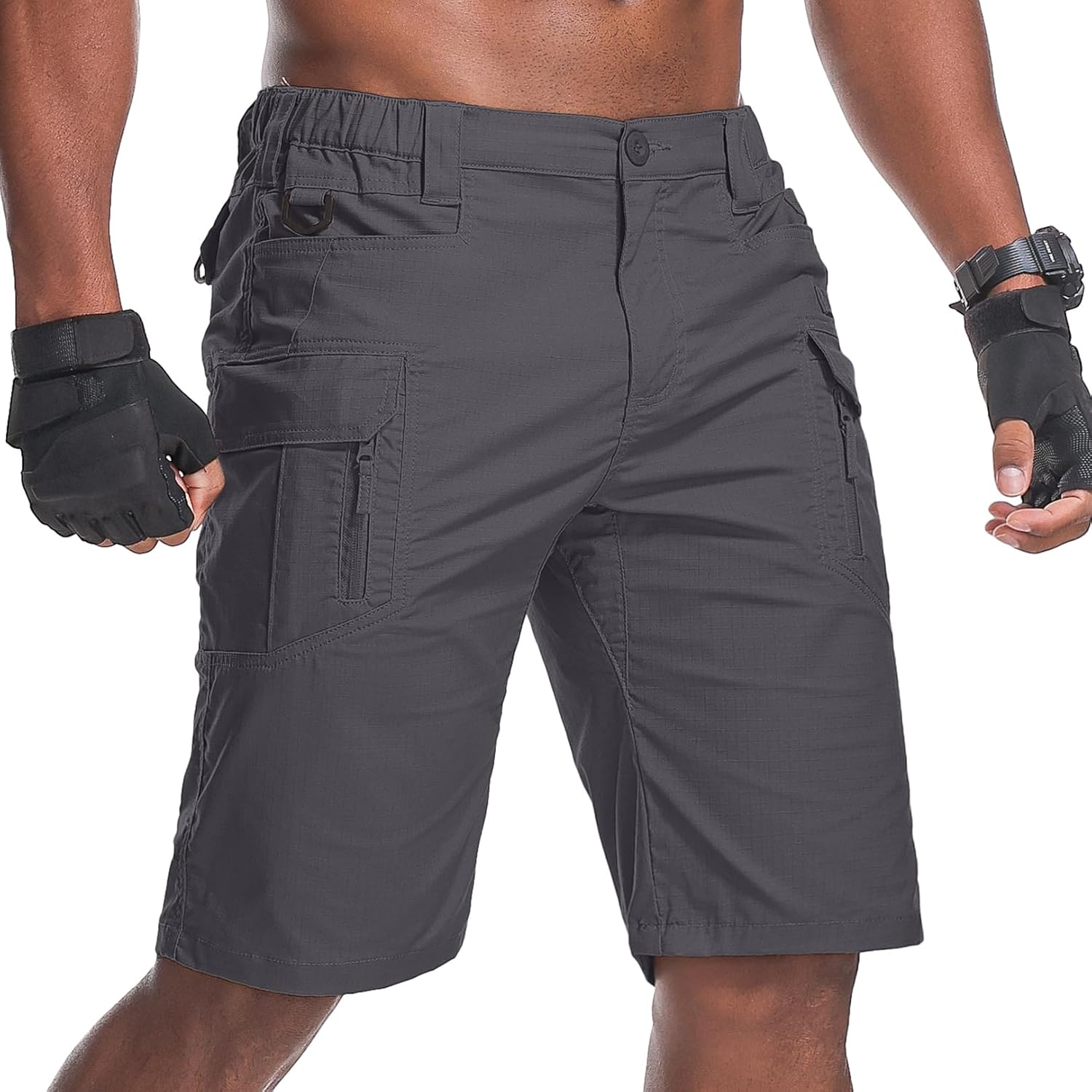 Men's Hiking Cargo Tactical Shorts with Multi Pockets Stretch Water Resistant Shorts Outdoor Hiking Fishing Camping(No Belt)