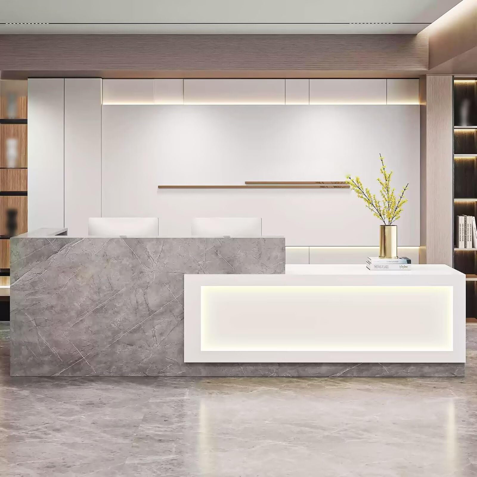 Modern Reception Desk with Lockable Drawers180.3 cm Wooden Entry Table for Beauty Salon & LobbyStylish Reception Table & Functional Design