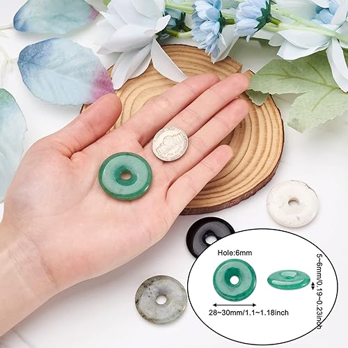 Miniatura 3 de Mega Pet 5 dijes de piedras preciosas naturales de 1.181 in en forma de dona, redondos, planos, para hacer pulseras, collares, joyas