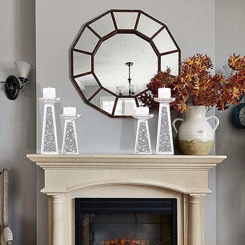 Miniatura 6 de Wocred Juego de 2 portavelas para sostener velas de pilar, juego de portavelas de diamante triturado de cristal para decoración para comedor,