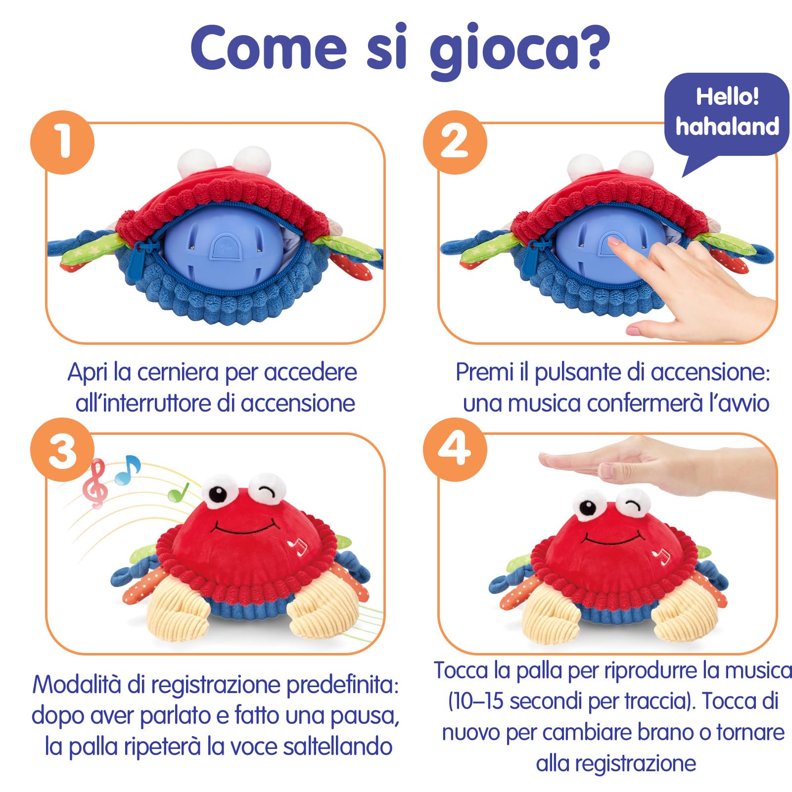 hahaland Giochi Neonato 6 Mesi Granchio Interattivo - Peluche Musicale Giocattolo Gattonare Giochi Bambini 1 Anno - Regalo Neonato per 6 9 12 Mesi