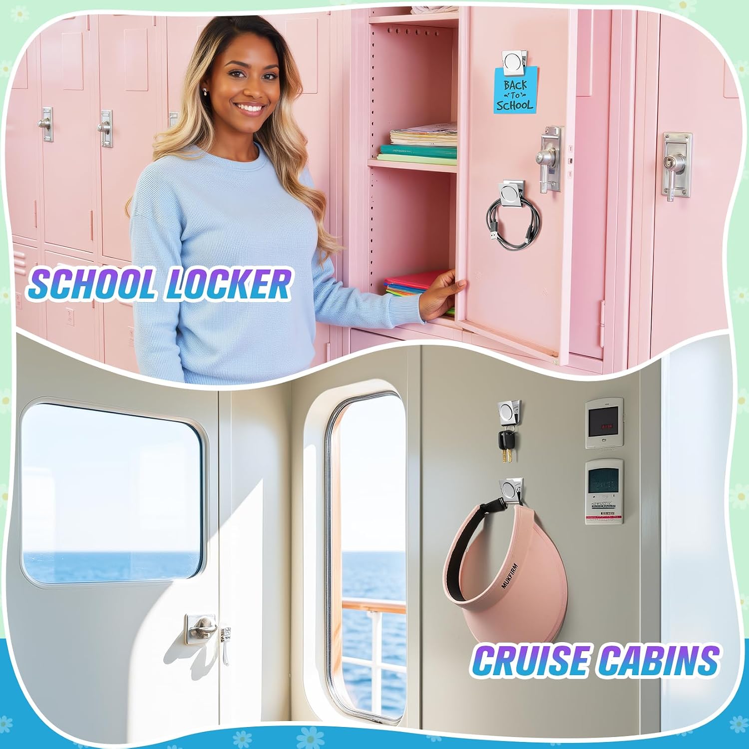 Cruise Essentials Magnetic Bundle: 12 Pack Heavy Duty Hooks (30lbs+) & 24 Pack Strong Magnetic Chip Clips Set for Cabin, Fridge, Whiteboard Organization image 5