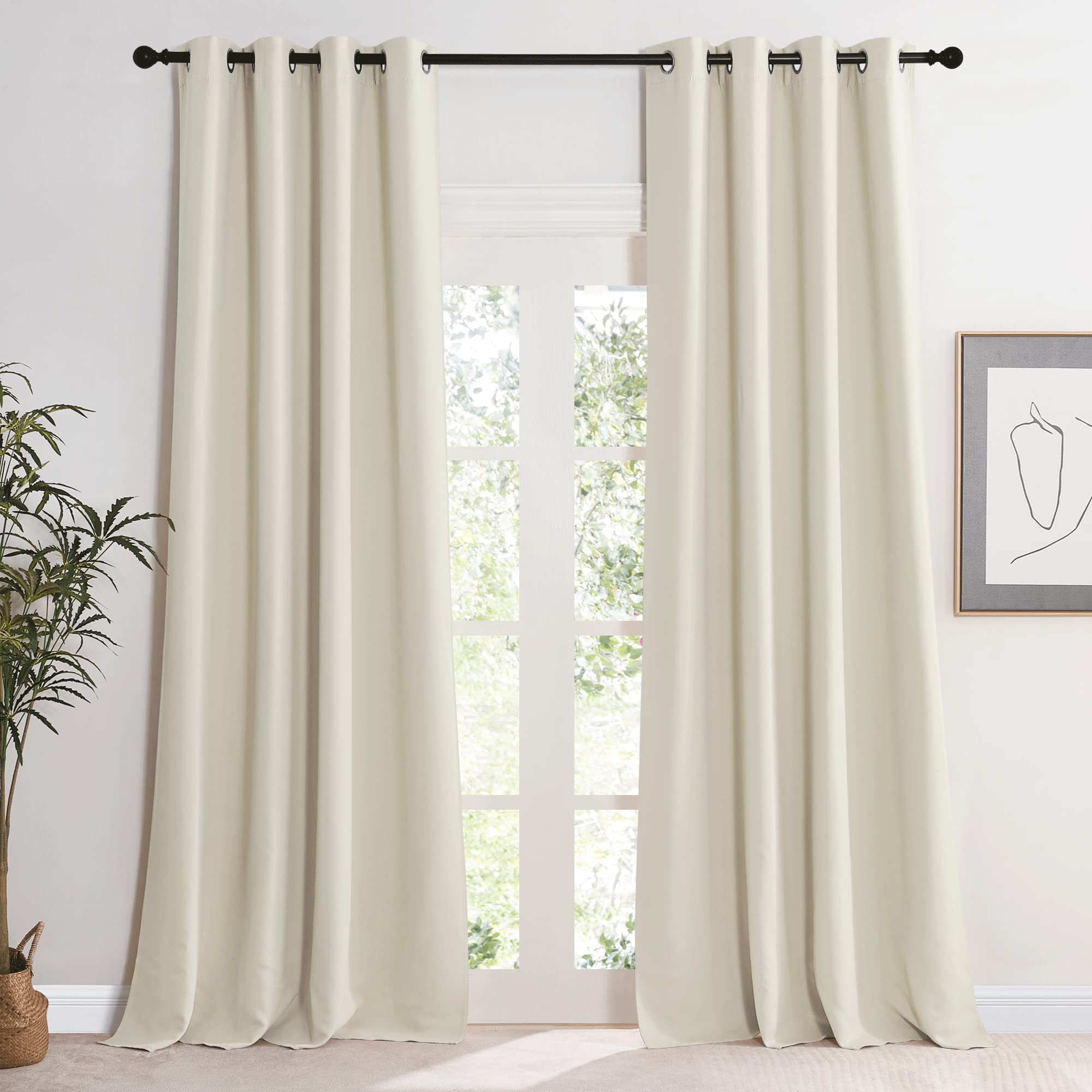 KGORGE Wohnzimmer Verdunklungsvorhänge Beige Gardinen Blickdicht Thermovorhang Hitzeschutz 2er Set 245 x 140 cm(HxB) Wärmeisolierende Vorhänge mit Ösen Blackout Curtains, Hellbeige