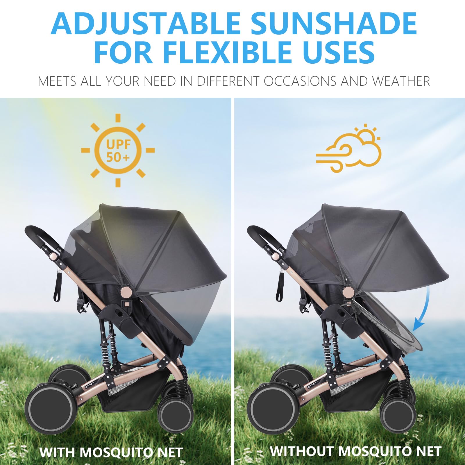 Parasole Passeggino Universale FEMONGY - Protezione UV 50+, Impermeabile, Con Finestrelle E Alette - Foto 14