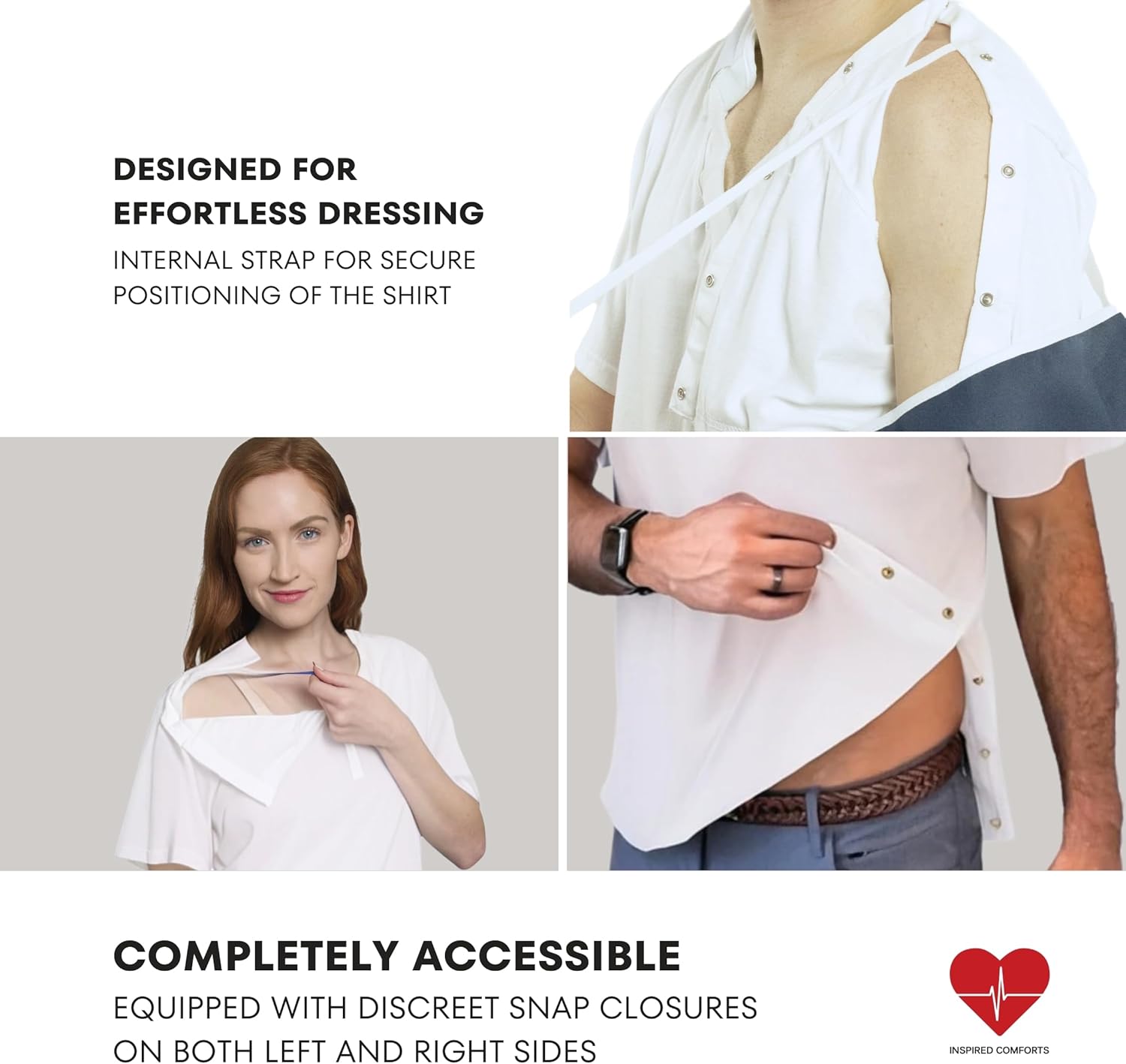 Inspired Comforts Unisex Post Surgery & Rehab V Neck Dual Access Snap Shirt - Image 2