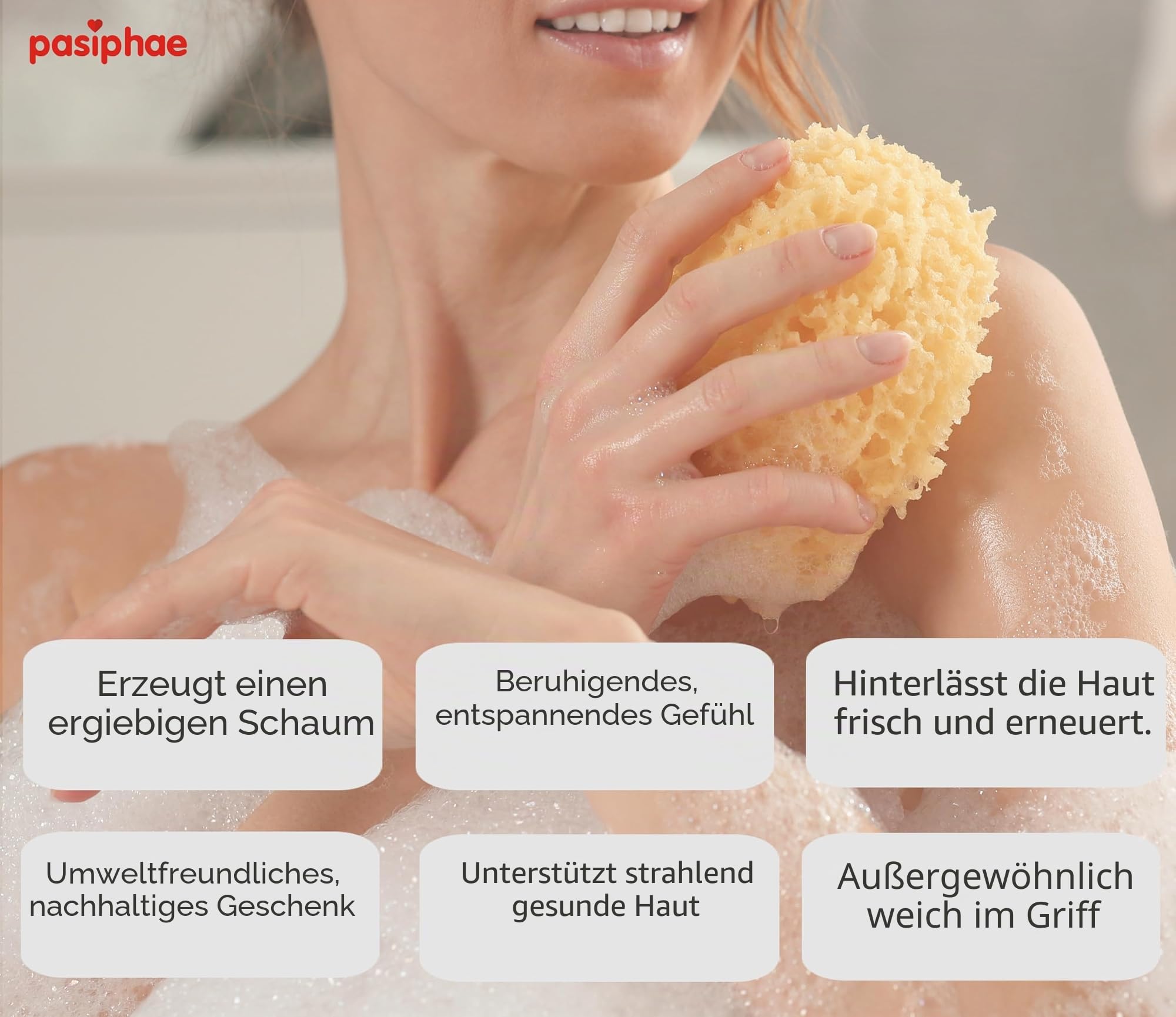 Pasiphae Natürlicher Badeschwamm aus Griechenland – Honigwaben-Meerschwamm, organischer Peeling-Duschschwamm, weicher umweltfreundlicher Körperschwamm für Damen und Herren (Größe L, 1 Stück)