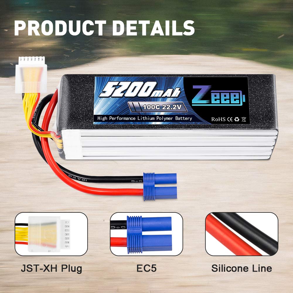 Amazon.com: Zeee 6S Lipo Battery 5200mAh 22.2V 100C Soft Case