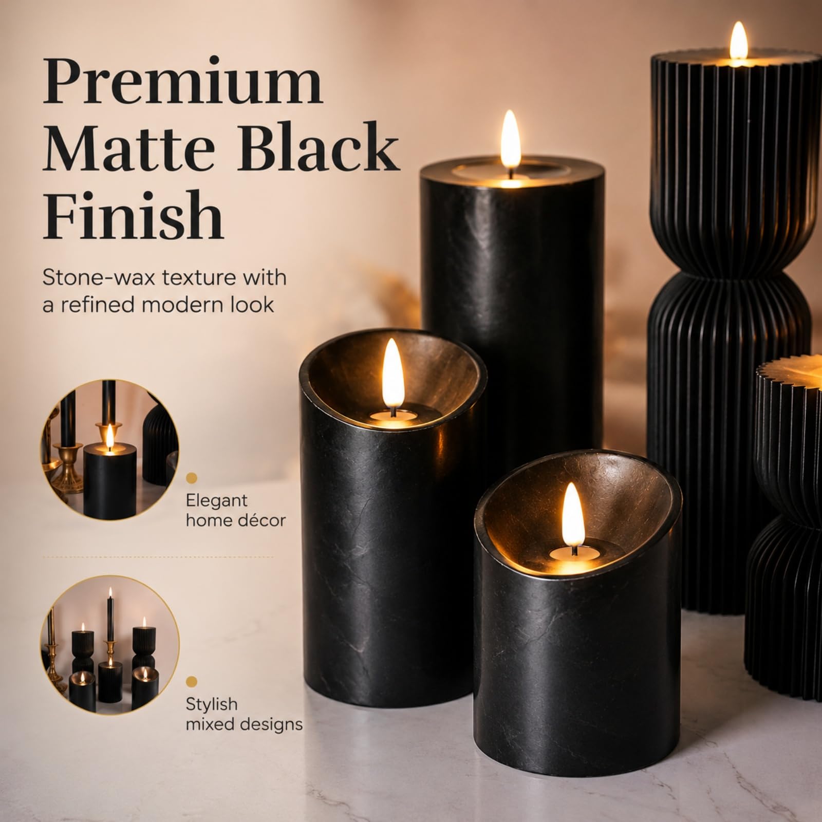 Mateju 12 Pezzi Candele LED Fiamma Oscillante con Telecomando e Timer, Candele LED Decorative a Batteria Luci Senza Fiamma Lunghe per Interni Esterni Camera da Letto Sala (Nero)