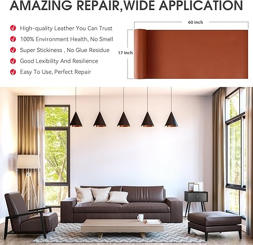 Miniatura 15 de Parche de reparación de cuero, cinta de reparación de cuero autoadhesiva de 17 x 60 pulgadas, parches de cuero grandes para sofás, muebles, asientos