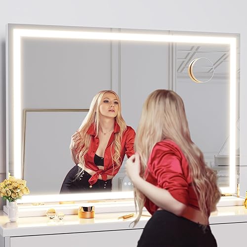 Miniatura 7 de Gvnkvn Espejo de tocador de maquillaje con luces LED de 32 x 24 pulgadas, espejo de maquillaje grande con aumento de 10 veces y puerto de carga USB,