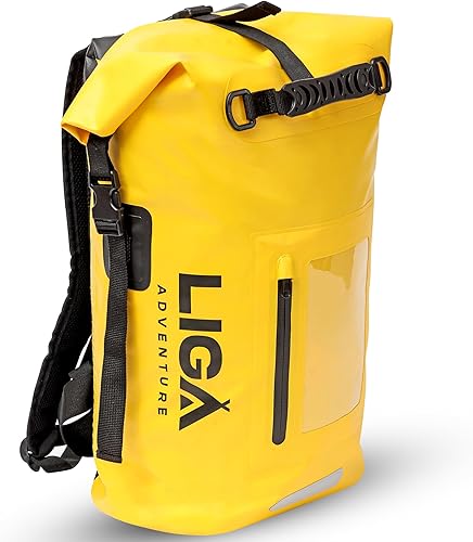 LIGA Bolsa de lona impermeable  30L  Cierre enrollable resistente  Totalmente impermeable  Comodidad acolchada  Bolsa seca para senderismo, kayak,