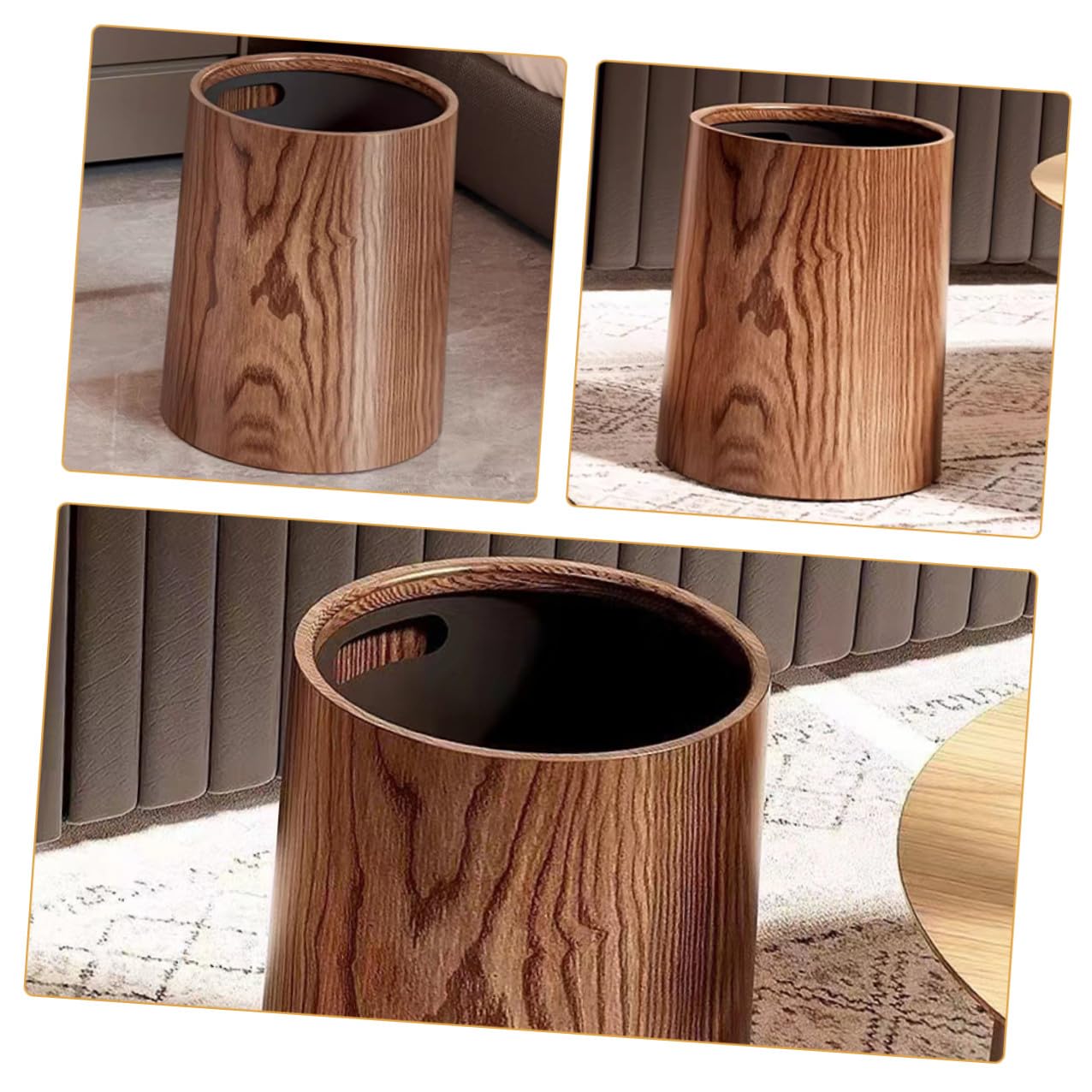 Toyvian Wood Grain Trash Can Reusable Garbage Storage Container Large Capacity Wastebasket for Kitchen Bathroom Living Home Office Organizer