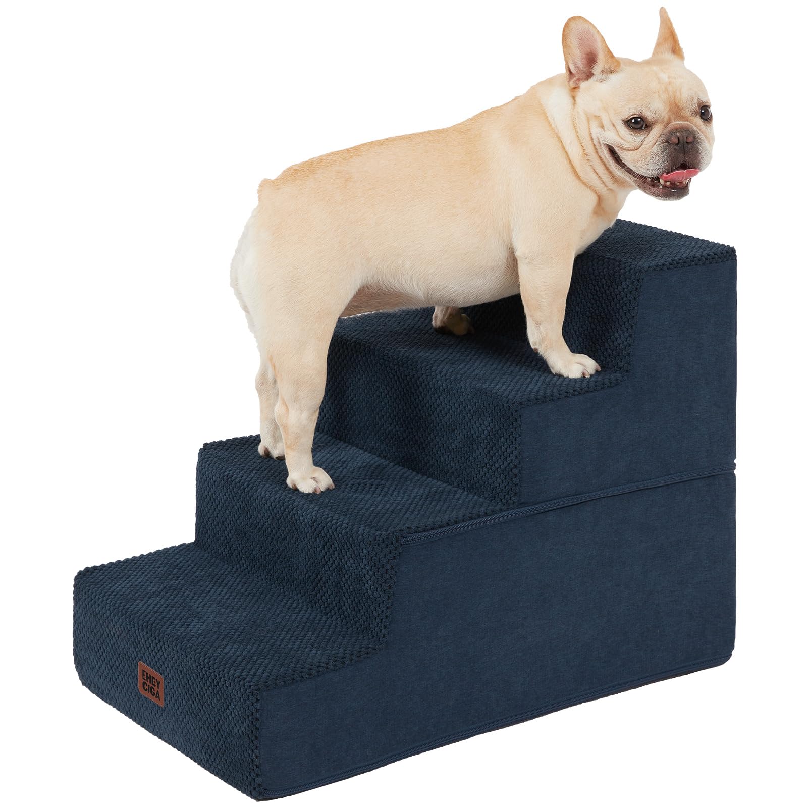 EHEYCIGA Dog Stairs for Bed 18" H, 4-Step Dog Steps for High Bed, Navy | Pet Steps for Small Dogs and Cats, Non-Slip Balanced Pet Ramp Indoor