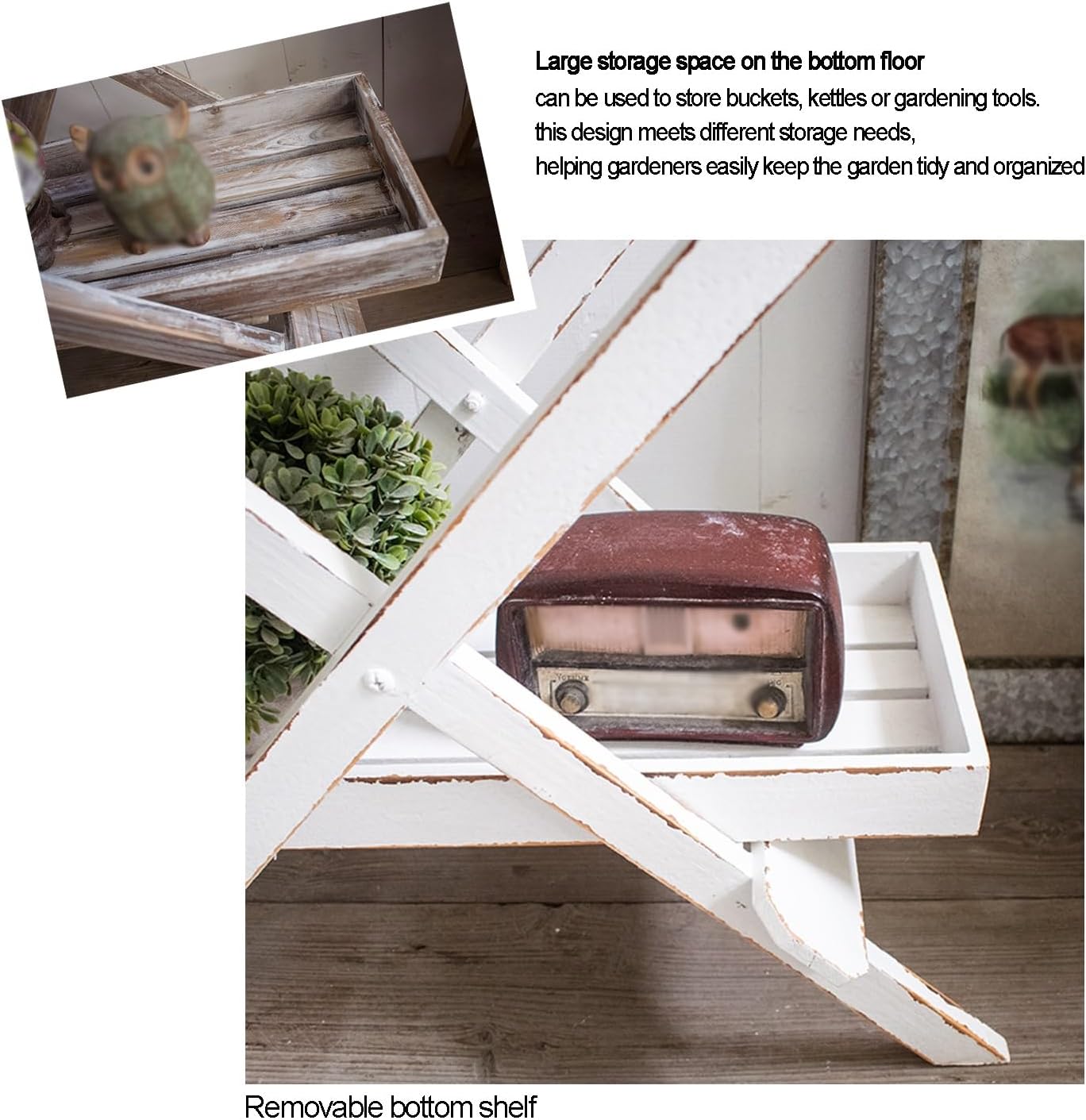 Potting Bench Table，Folding Potting Bench，Outdoor Potting Bench Table，with Storage Shelf ，Wooden Gardening Potting Bench for Backyard,Patio.(Brown)