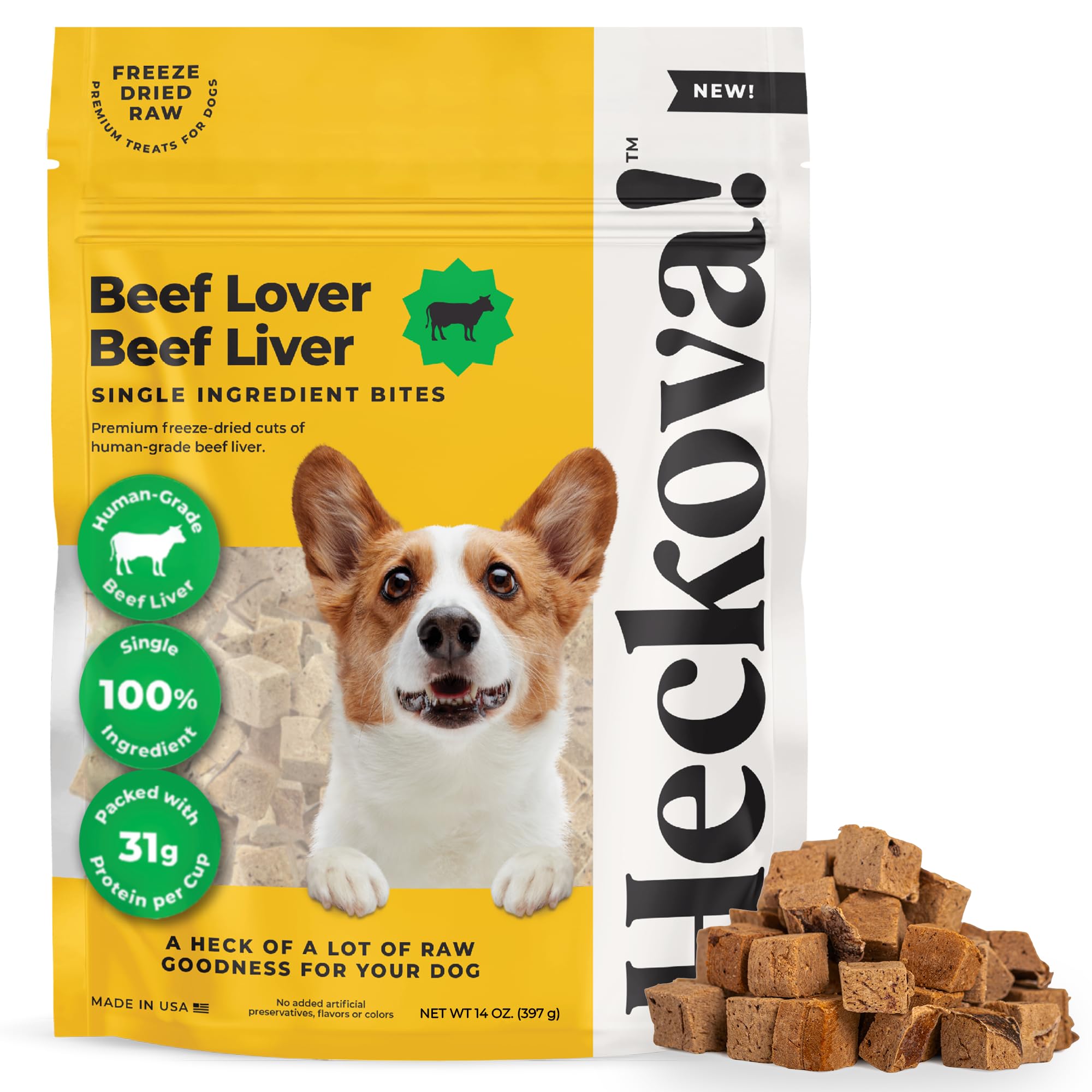 Beef Liver Dog Treats Freeze Dried - Single Ingredient Human Grade Raw Liver Bites for Training, Meal Topper, No Additives - High Protein(31g Per Cup)