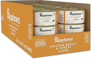 Applaws Wet Cat Food, 24 Count, Limited Ingredient Canned Wet Cat Food, Chicken Breast with Cheese in Broth, 2.47oz Cans
