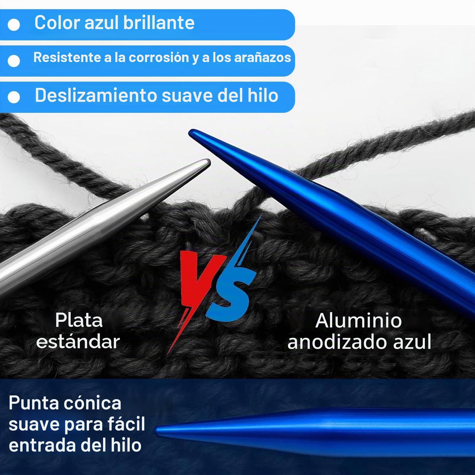Juego de Agujas Circulares Intercambiables KOSLEOW, 13 Pares de Punteras 3,0-10,0mm con Cables 40/60/80/100cm, Agujas de Tejer de Aluminio Anodizado Azul para Lana Gruesa, Bolsa de Almacenamiento