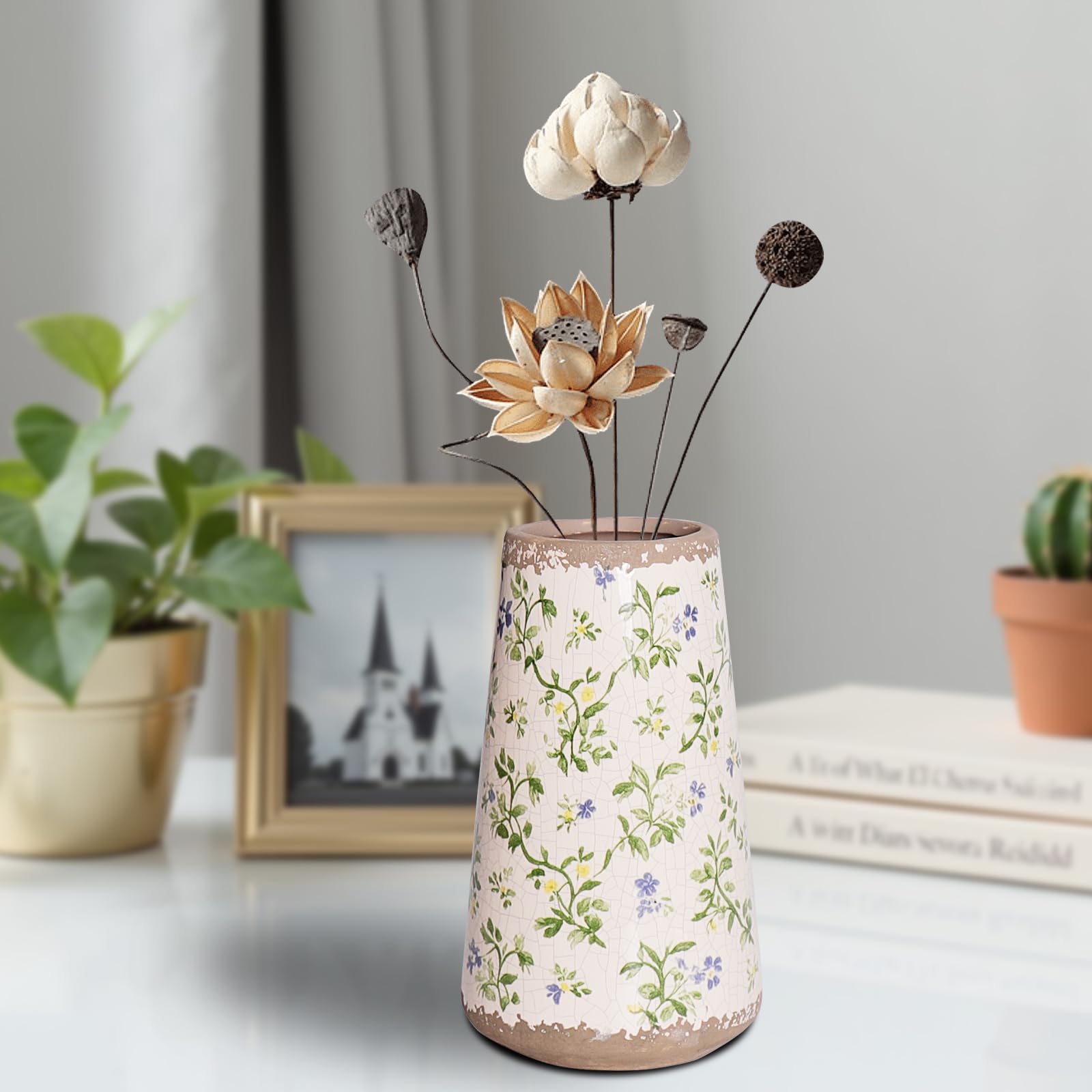 Ceramic Vintage Chinoiserie Flower Vase with Retro Ice Cracked Home Decor