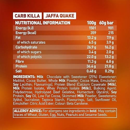 Miniatura 6 de Granada Carb Killa High Proteínas y Low Carb Bar, Jaffa Quake,