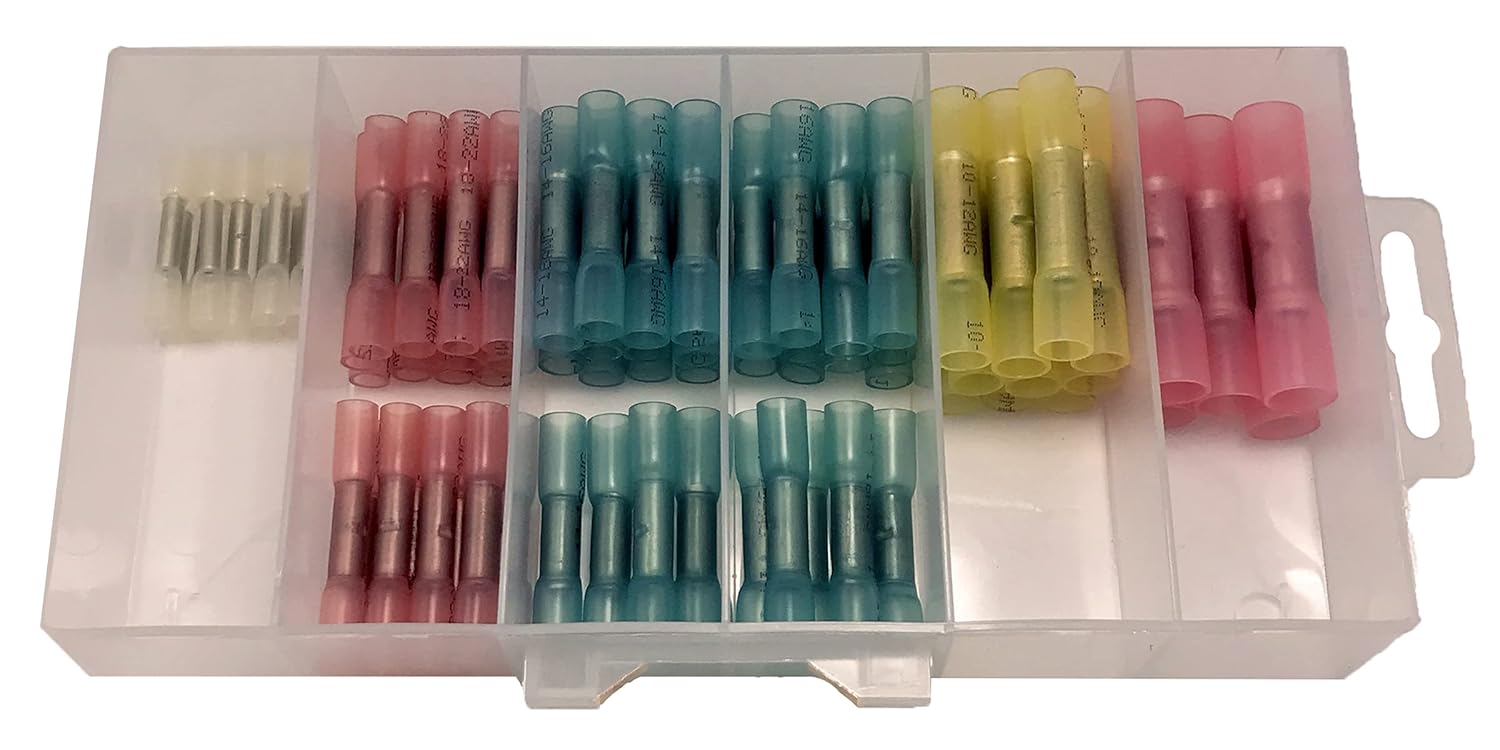 Sherco-Auto 75 Piece Heat Shrink & Crimp Butt Connector Electrical Wire Splice Terminal Assortment Kit - 26-24 22-18 16-14 12-10 8 AWG Gauge Sizes - Made in USA