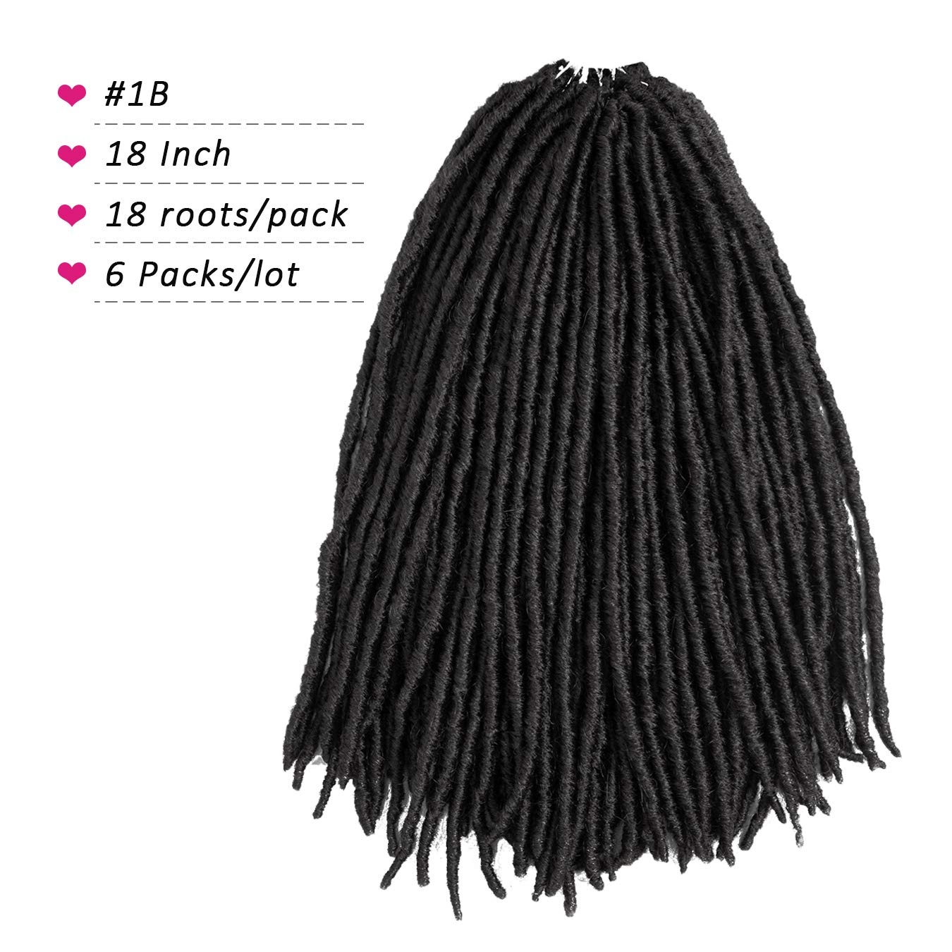 Callia Dreadlock Crochet Hair 18 Inch Crochet Dreadlocks Faux Locs Crochet Hair 6 Packs Dreadlocks Crochet Braids for Black Women Bomba Faux Locs Dread Synthetic Dreadlocks Braids Natural Black 1B