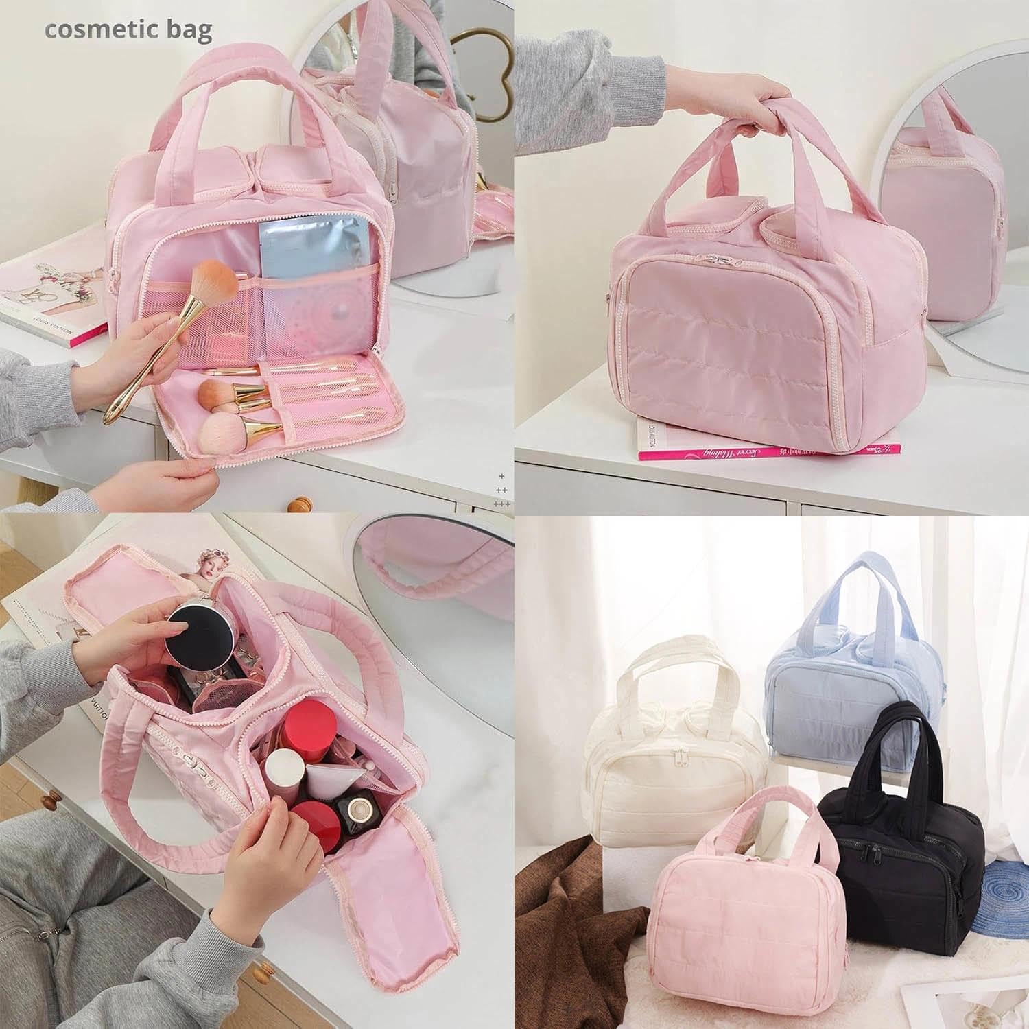 Organizador de maquillaje de viaje, bolsa de aseo de gran capacidad, bolsa de cosméticos ligera 4 en 1 con separación húmeda y seca, fácil de transportar para mujeres