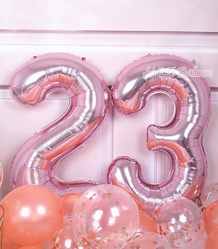 Miniatura 4 de AULE Globos grandes de 40 pulgadas con números de 23 números de aluminio color oro rosa, globos gigantes de helio para fiesta de cumpleaños 23 para