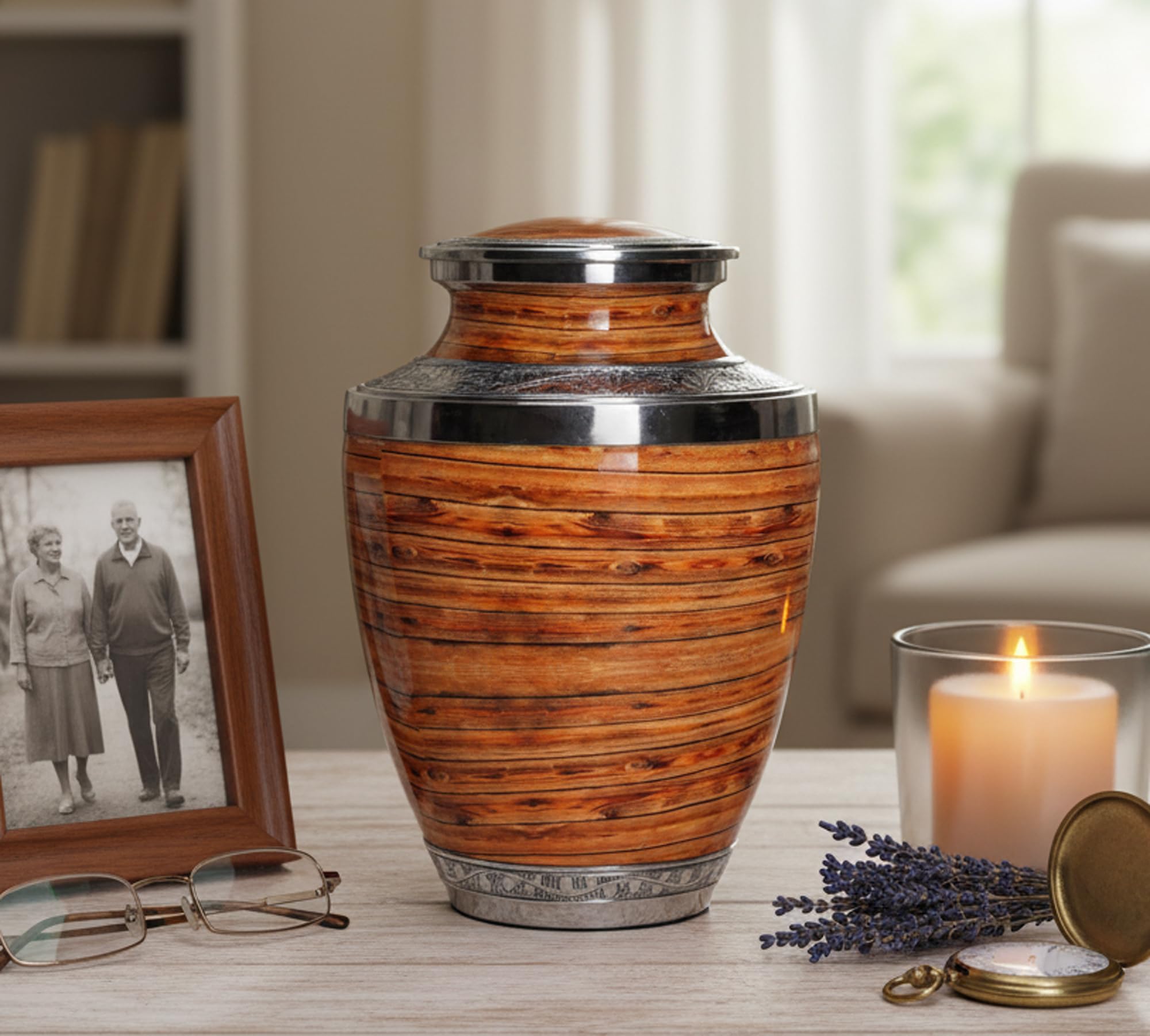 ESplanade Urne Funéraire En Métal Imprimé Bois – Modèle Marron 25,4 Cm, Capacité 3300 Ml