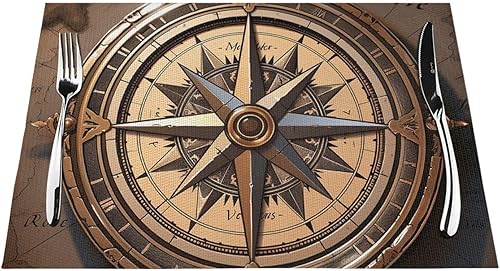 Miniatura 7 de 6 PCS PVC Placemats Set Place Mats Compass Wind Road Map Non-Slip Weave Place Mats 12" x 18" Farmhouse Table Mat Set for Family Dinners Wedding