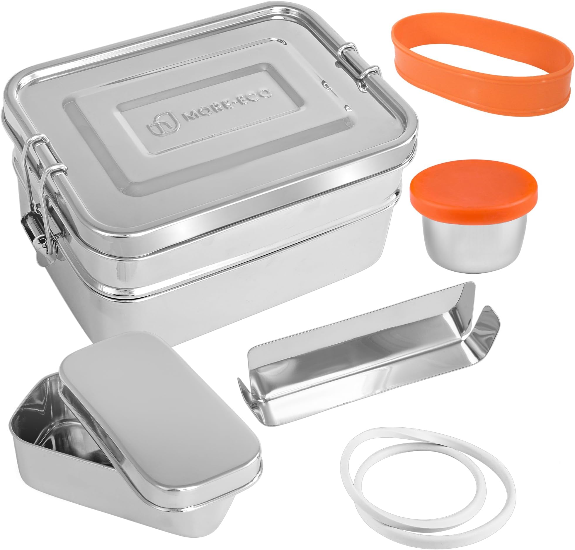 Bento Box for Adult Stainless Steel 81Oz Stackable Lunch Box with Dip & Snack Container Leakproof Dishwasher Safe Meal Prep Stainless Lid Eco Friendly Food Container (Silver)
