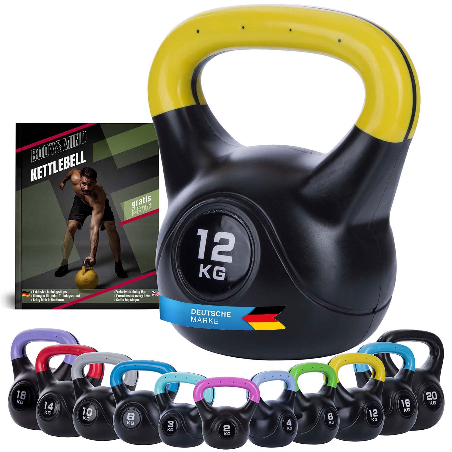 Body & Mind® Kettlebell Ball hantla plastikowa 2-20 kg - Hantla treningowa do treningu siłowego - Profesjonalna hantla fitness swing
