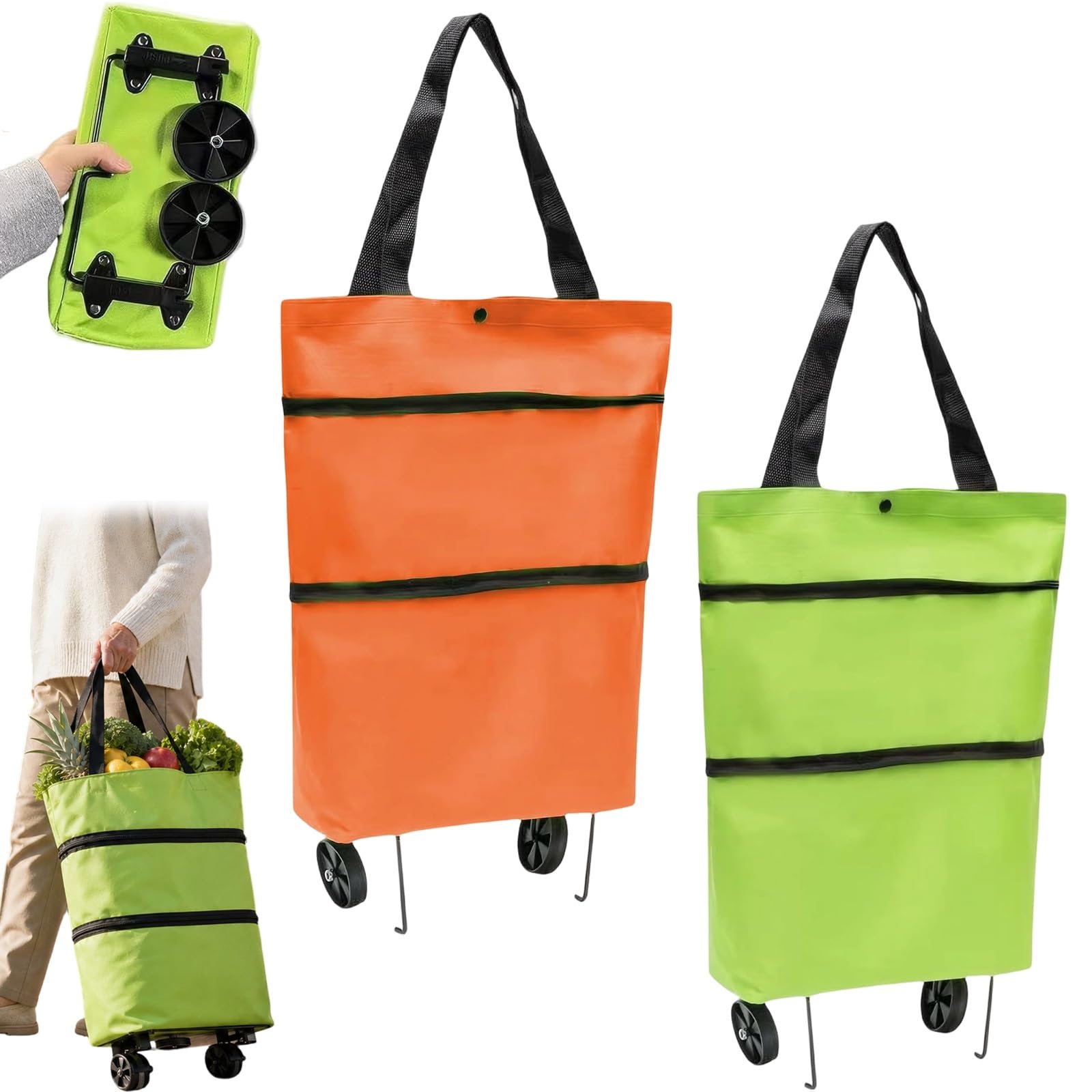 2-in-1 Foldable Shopping Cart, Lightweight Foldable Grocery Trolleys