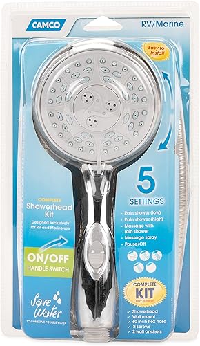 Miniatura 7 de Cabezal de ducha Camco con interruptor de encendido/apagado, Cabezal de ducha y manguera flexible de ducha de 1.52 cm, Cromado