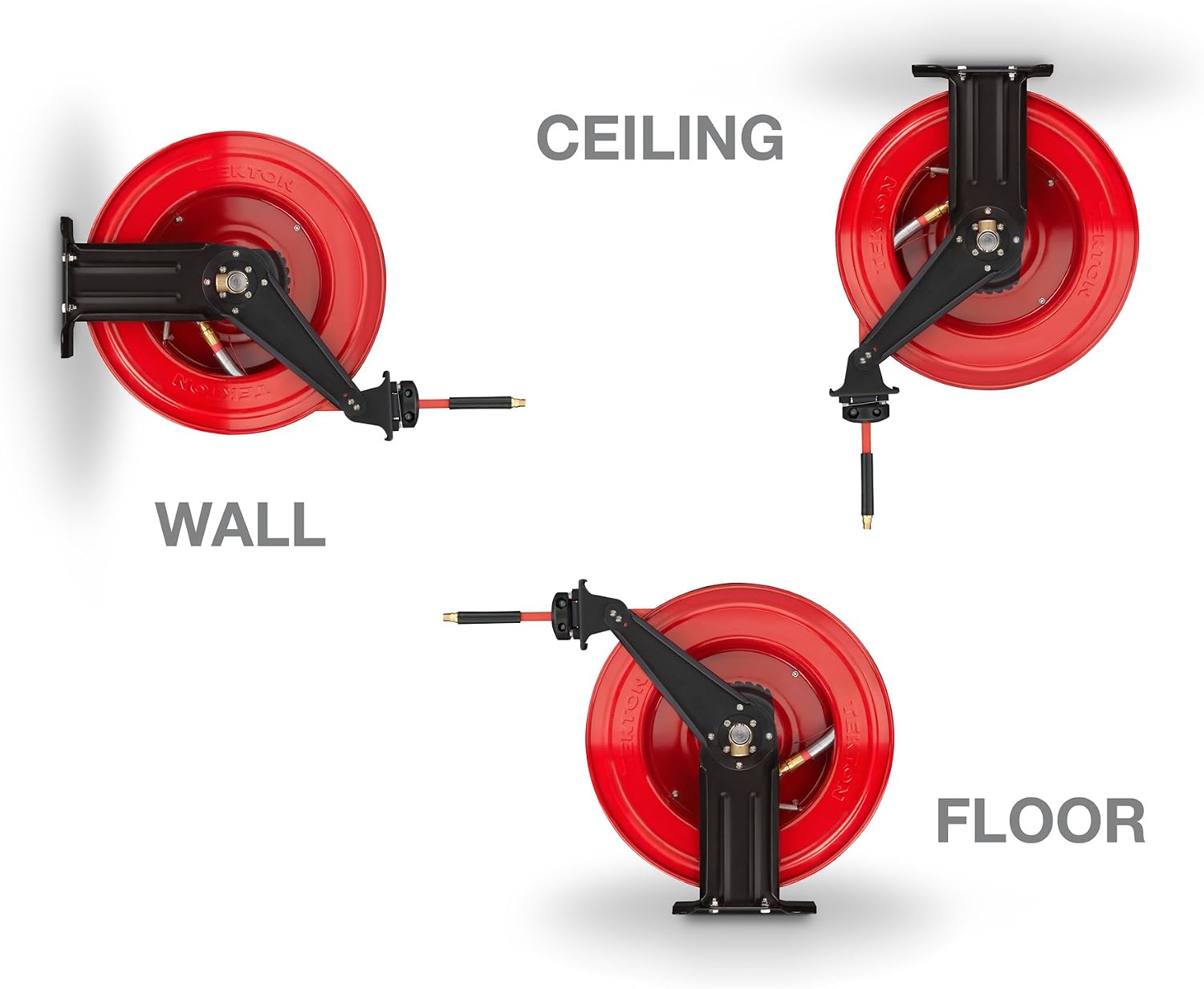 TEKTON 50-Foot by 3/8-Inch I.D. Dual Arm Auto Rewind Air Hose Reel with USA-Made Rubber Air Hose (250 PSI) | 46875