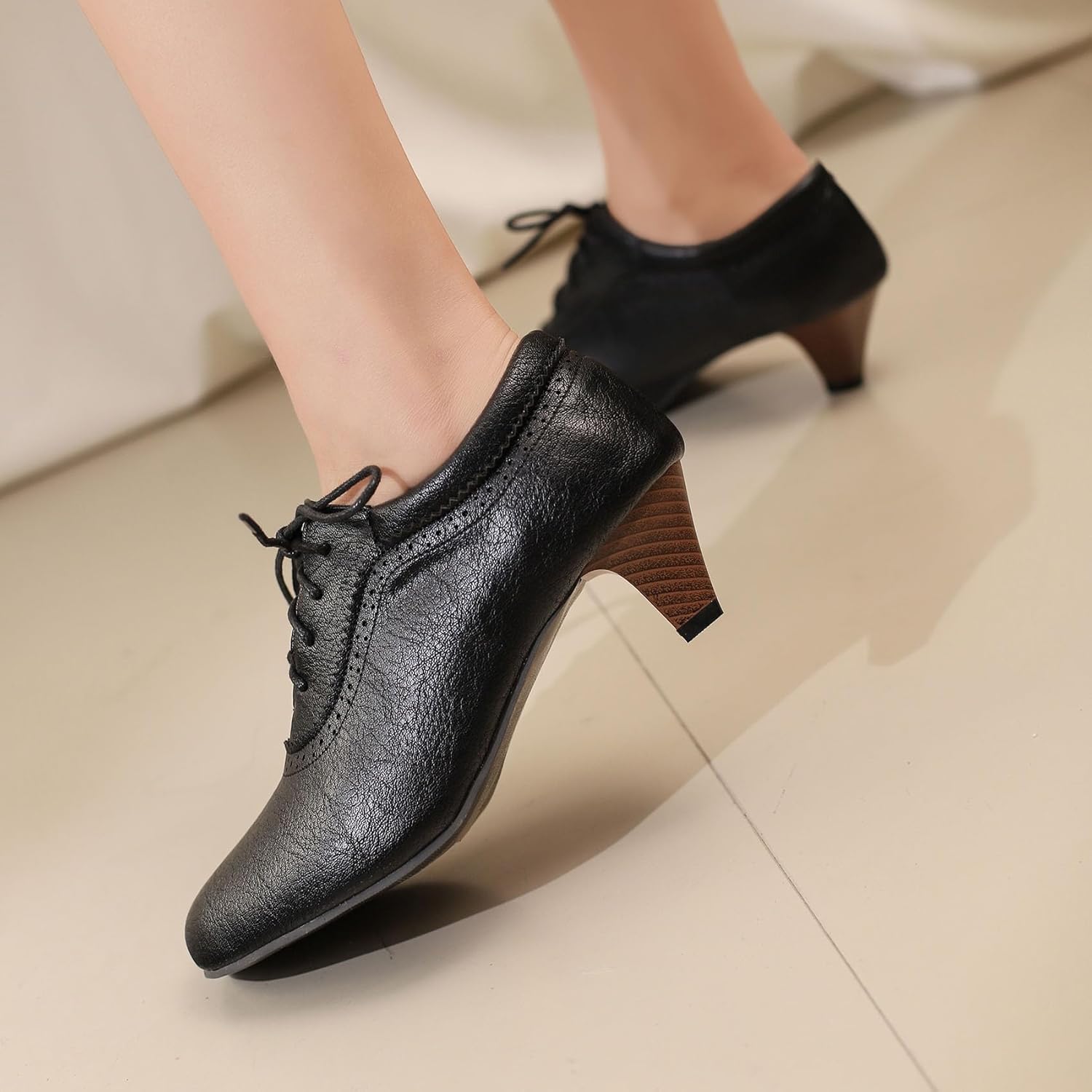 SHEMEE Vintage Kitten Heels Oxford Pumps for Women Stacked Cone Heel Victorian Witch Shoes Lace-Up Brogues Work Office Shoe - Image 5