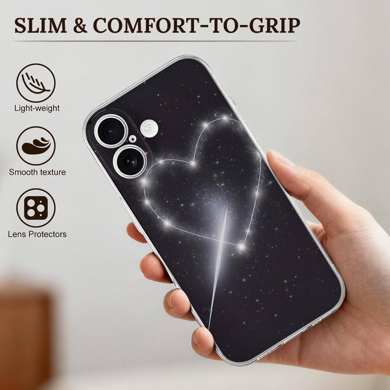 Clear Phone Case for iPhone 17 Case, Shooting Star Heart Prints Shockproof TPU Cell Cover with Wireless Charging, Anti-Yellowing, Transparent image 3