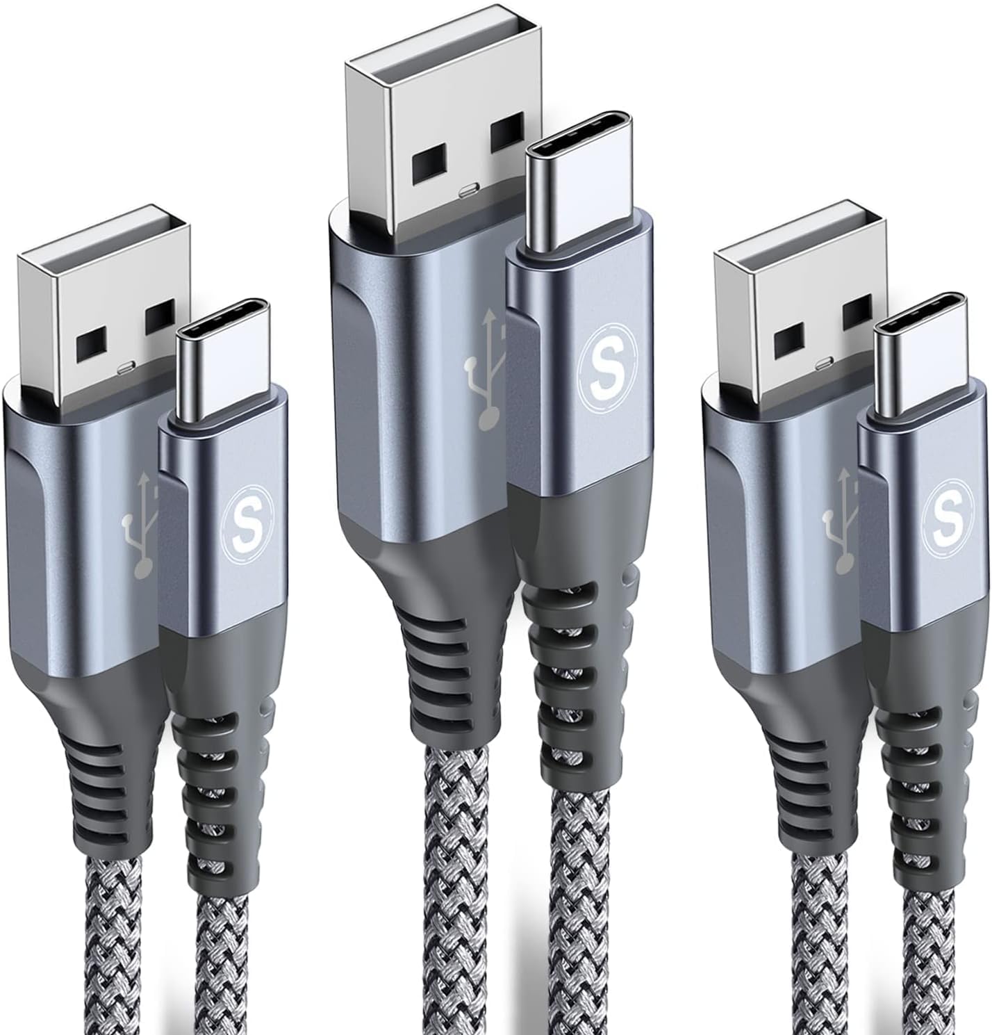 sweguard USB Type C Charger Cable 3-Pack 10ft 6 6ft 3 3ft iPhone 15 Charger Nylon Braided Cord