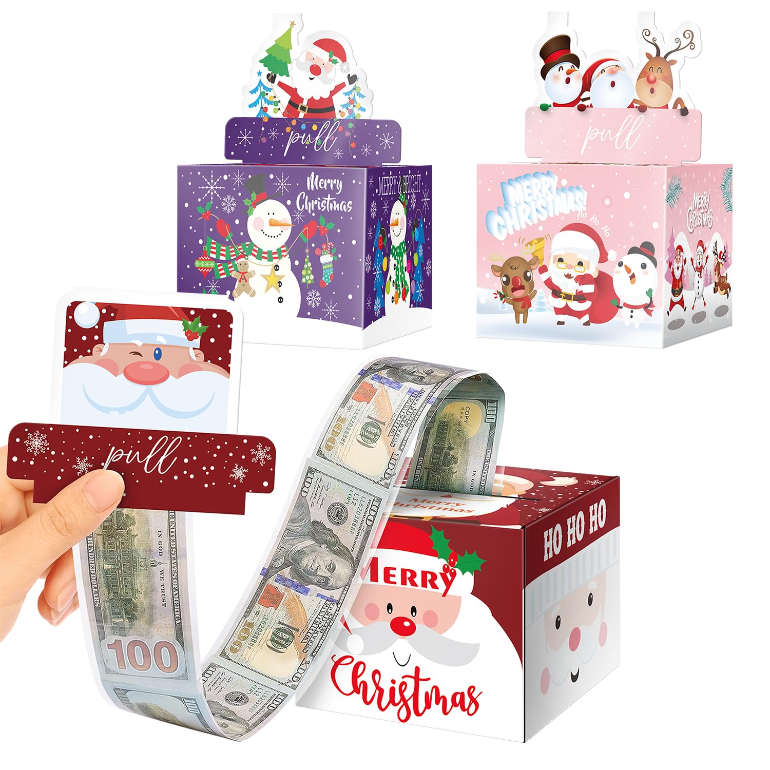3Pcs Christmas Money Box for Cash Gift Pull, Money Holder Cash Gift for Kids Adults, DIY Fun Holiday Cash Box, Surprise Gift Box for Family, Includes