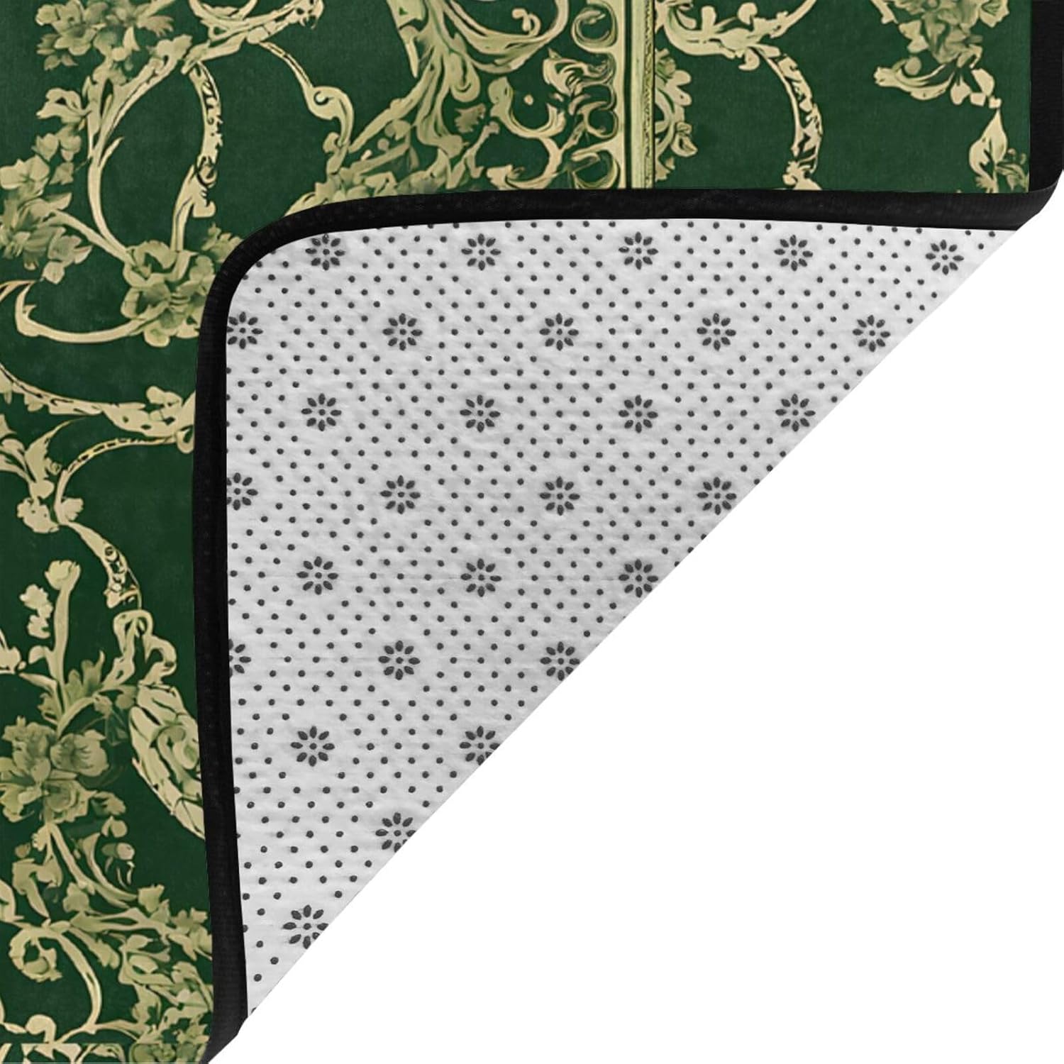 Flannel Non-Slip (Hunter Green Floral Petals Pattern) Rug Pad 80×50in Soft Washable Protective for Hardwood Floors Bedroom Bathroom Living Room
