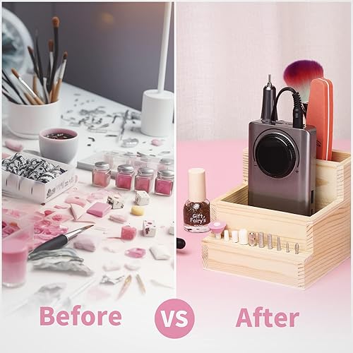 Miniatura 3 de Máquina de taladro de uñas de madera y caja de almacenamiento de brocas (grande), organizador ecológico duradero para herramientas de manicura,