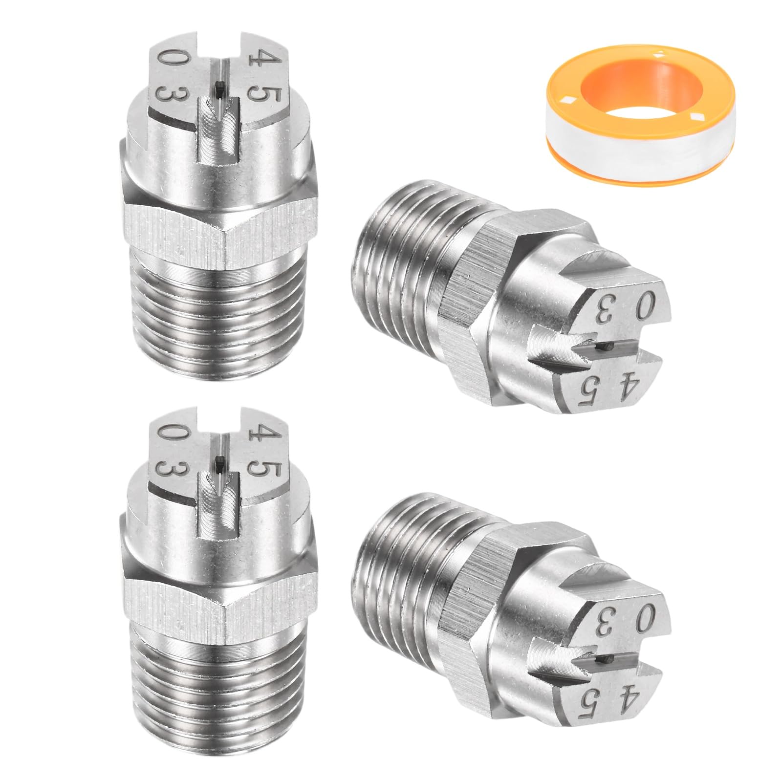 TIXIPEM 1/4" BSP Male 45 Degree Flat Fan Spray Tip [5PCS] - Pressure Washer Nozzles Cleaner Nozzle with Sealing Tape Used for Water Guns - [Stainless Steel-1.1MM Orifice]