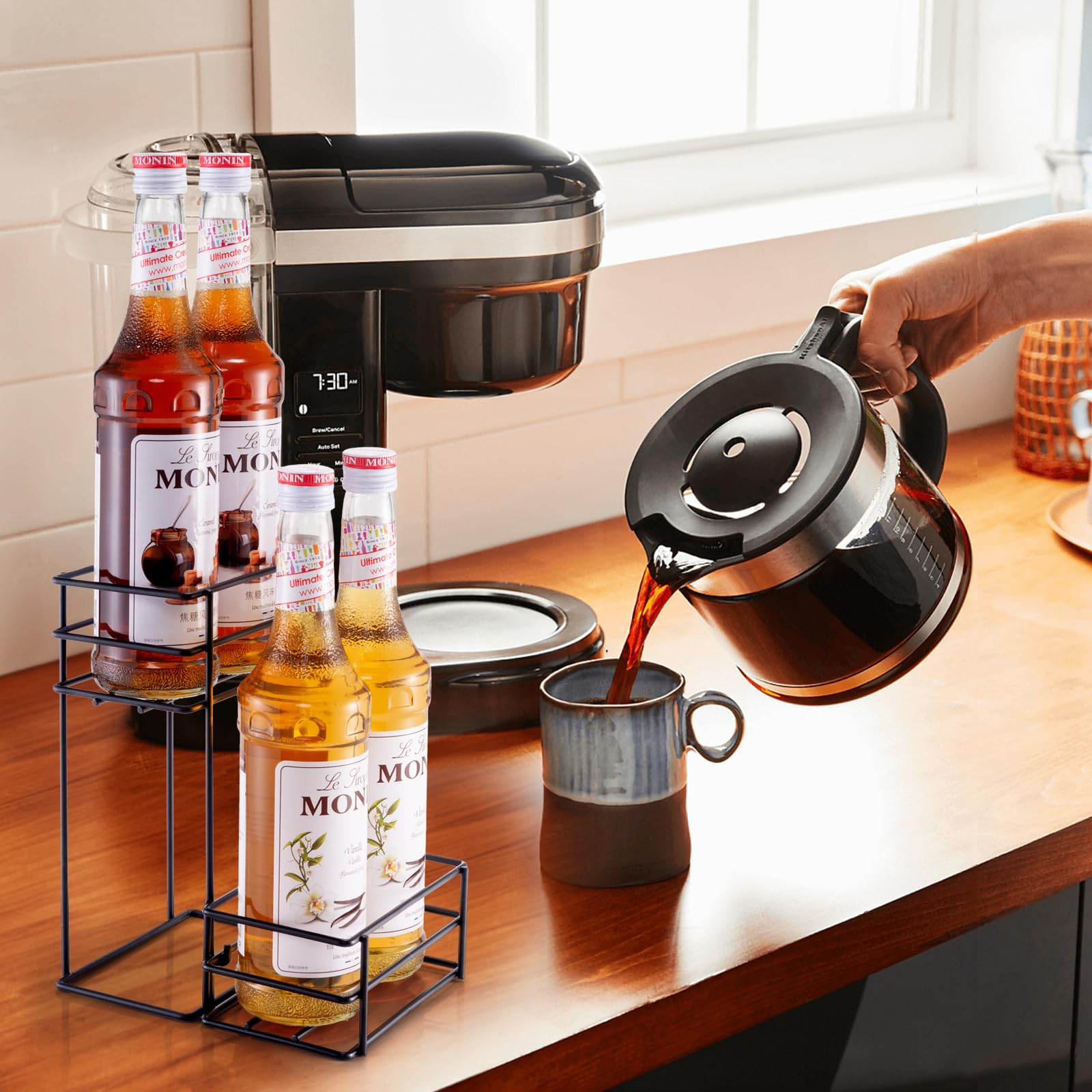 Organiseur Sirop De Café 4 Bouteilles – Support Élégant Métal Noir Pour Bar, Cuisine & Sirop Monin