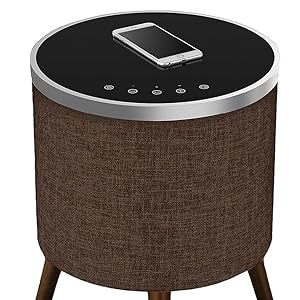 SOUNDSTREAM ST-180TRD-BRN Smart Sound Table, Charging Bluetooth Speaker Coffee End Table with TWS, Tempered Glass Top