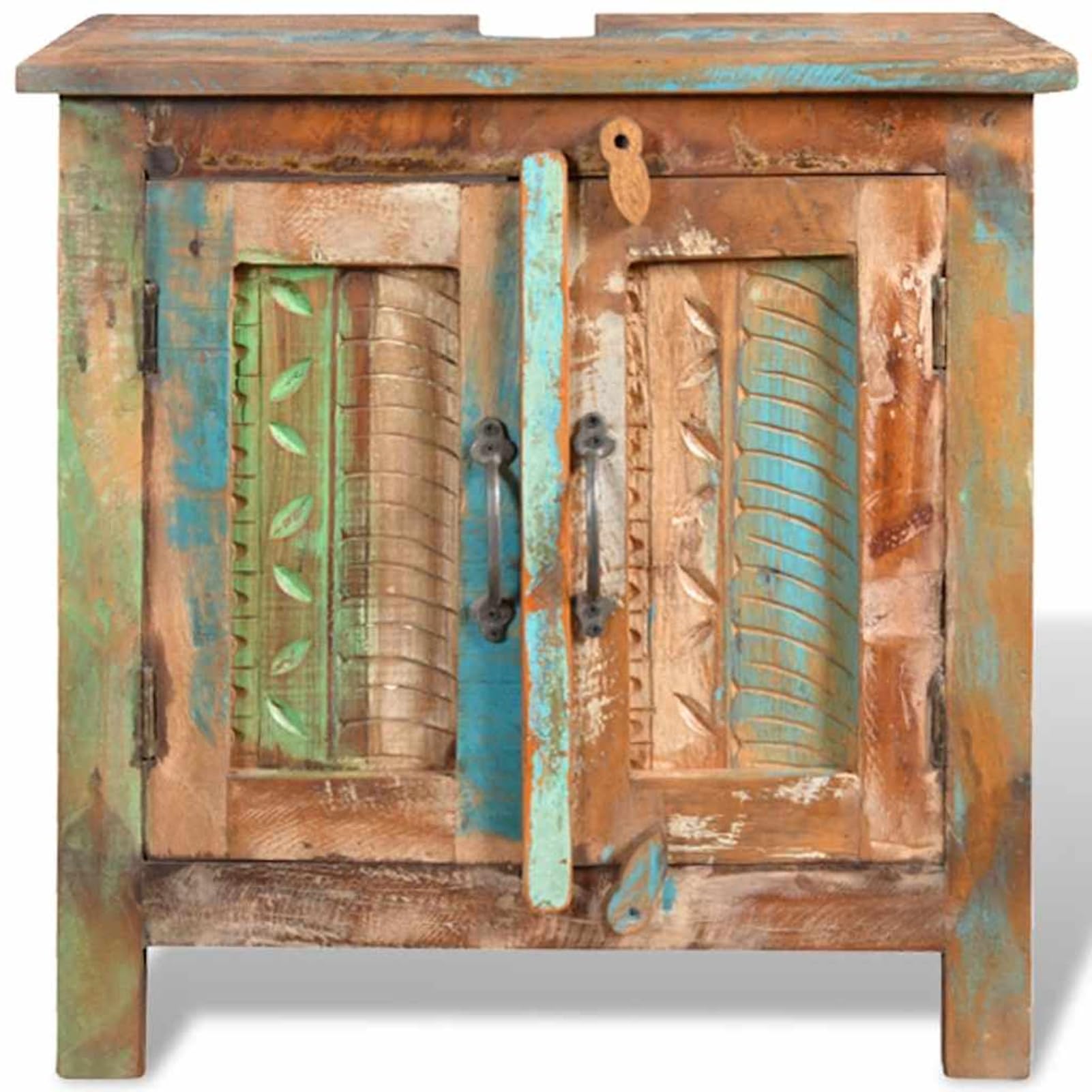 Meble łazienkowe, szafka pod umywalkę z lustrem – styl vintage, lite drewno z recyklingu, 60 x 30 x 60 cm + 45 x 55 cm, 1 zestaw do łazienki