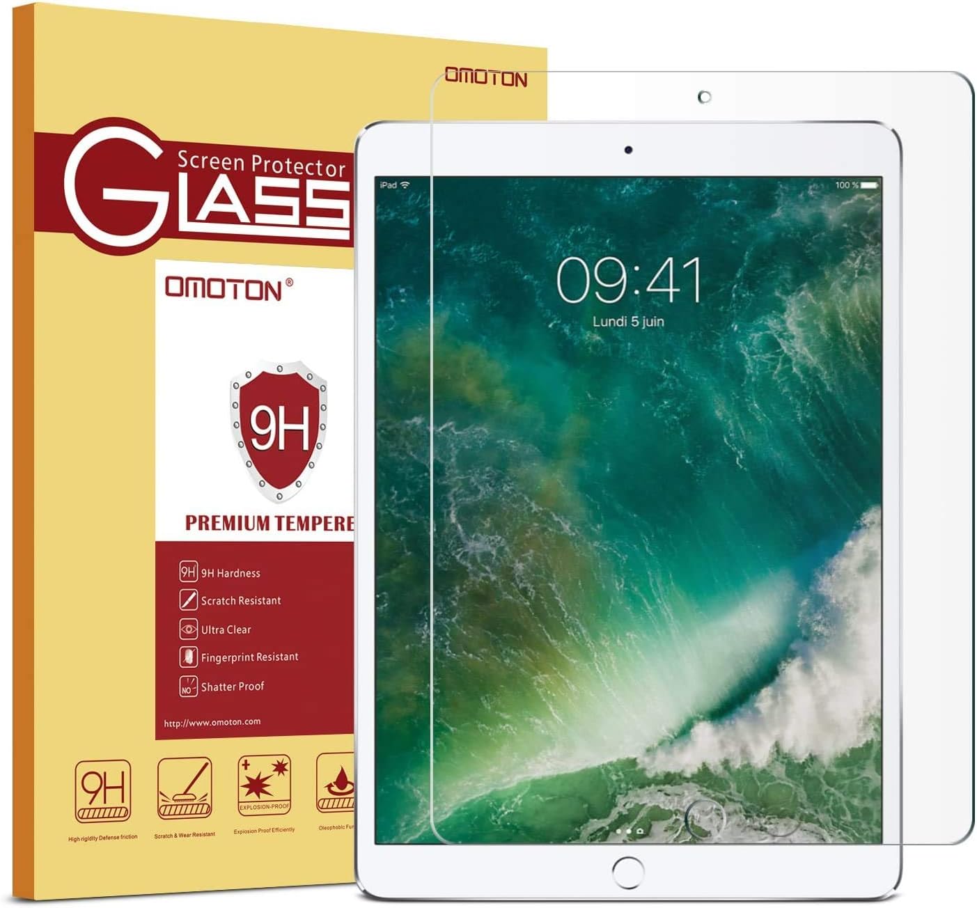 OMOTON SmoothArmor 9H Hardness HD Tempered Glass Screen Protector for Apple iPad Pro 12.9 inch 2017 and 2015 Version (NOT FIT for 2018 Version)
