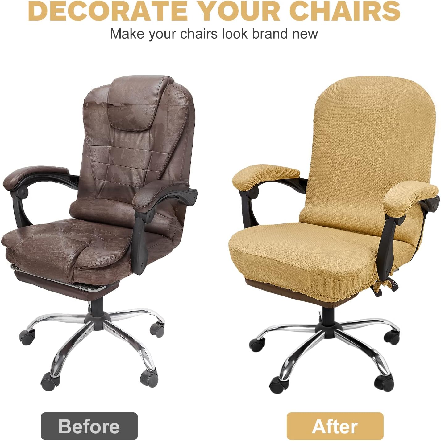 Necolorlife Office Chair Cover with Armrest Covers Stretchable Desk Chair Covers Thick Checked Jacquard High Back Office Seat Cover for Universal Rotating Chair (Large Size,Camel) : Home & Kitchen